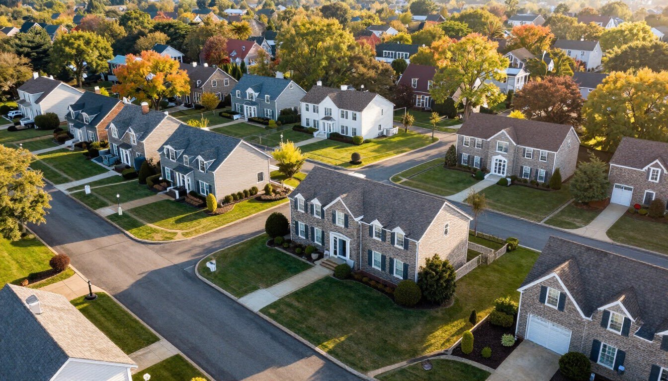 Aerial view of a residential neighborhood in Monmouth County, New Jersey